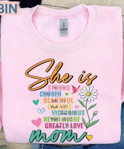She Is Mom Shirt, Retro Flowers Mother Long Sleeve Tee Tops