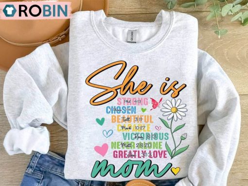 She Is Mom Shirt, Retro Flowers Mother Long Sleeve Tee Tops