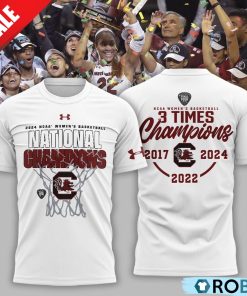 South Carolina Gamecocks 3 Time NCAA Women’s Basketball National Champions Hoodie – White South Carolina Gamecocks 3 Time NCAA Women’s Basketball National Champions Hoodie – White