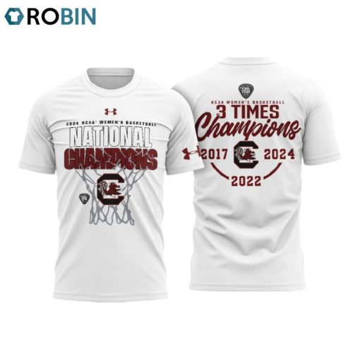 South Carolina Gamecocks 3 Time NCAA Women’s Basketball National Champions Hoodie   White