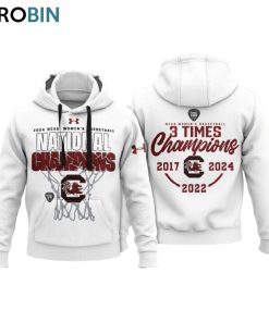 South Carolina Gamecocks 3 Time NCAA Women’s Basketball National Champions Hoodie   White