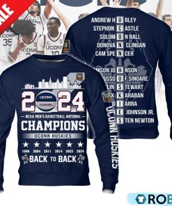 Uconn Huskies 2024 NCAA Men’s Basketball National Champions Back To Back Hoodie – Navy