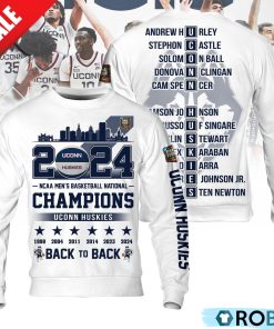 Uconn Huskies 2024 NCAA Men’s Basketball National Champions Back To Back Hoodie – White