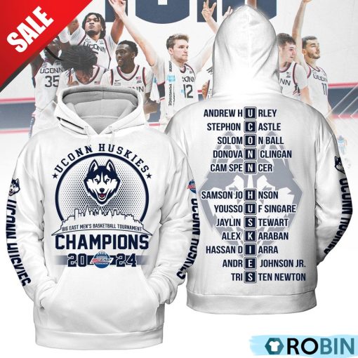 Uconn Huskies Big East Men’s Basketball Tournament Champions 2024 Hoodie – White
