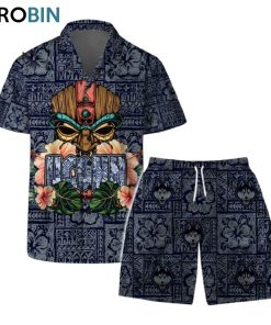 Uconn Huskies NCAA Aloho Tiki Pattern Hawaiian Set Uconn Huskies NCAA Aloho Tiki Pattern Hawaiian Set