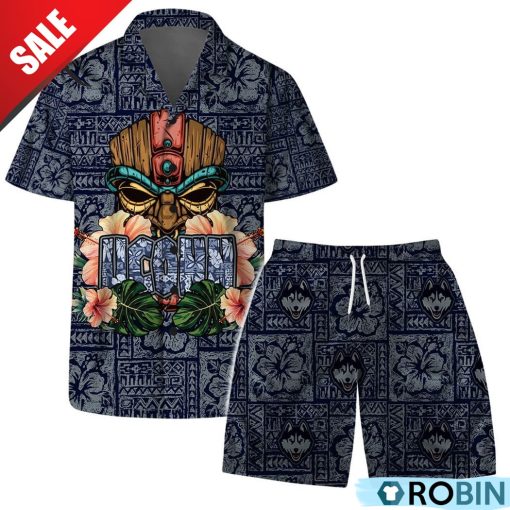 Uconn Huskies NCAA Aloho Tiki Pattern Hawaiian Set