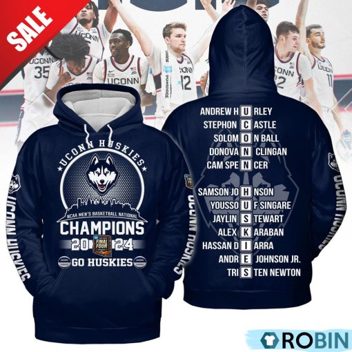 Uconn Huskies NCAA Men’s Basketball National Champions 2024 Go Huskies Hoodie – Navy