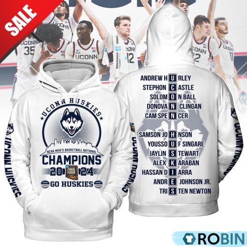 Uconn Huskies NCAA Men’s Basketball National Champions 2024 Go Huskies Hoodie – White