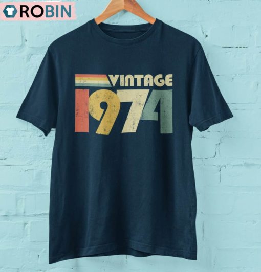 Vintage 1974 50th Birthday Shirt, Retro Fiftieth Unisex Hoodie Long Sleeve