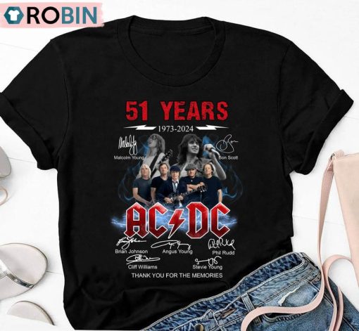 Vintage 51 Years Ac Dc 1973 2024 Shirt, Acdc Anniversary Long Sleeve Sweater