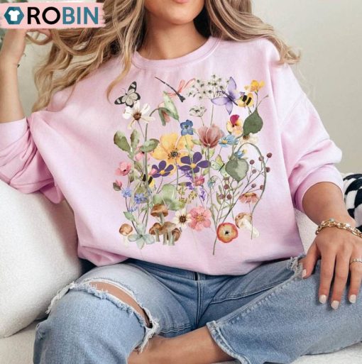 Vintage Botanical Floral Sweatshirt, Flowers Lovers Shirt Hoodie