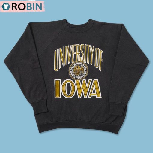 Vintage University Of Iowa Hawkeye Sweatshirt, Ncaa Basketball Long Sleeve Tee Tops
