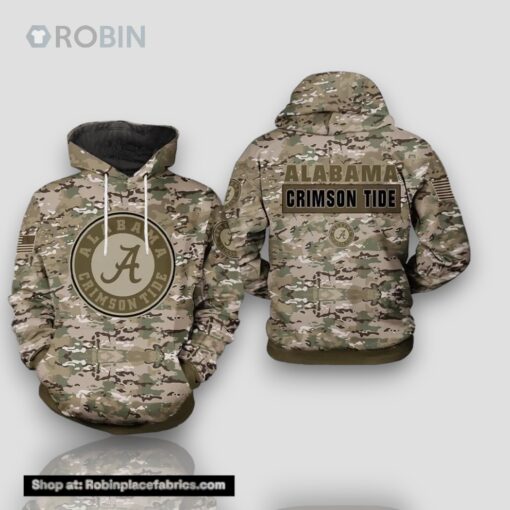 Alabama Crimson Tide Camouflage Veteran 3D Hoodie NCAA Gifts