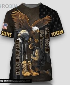 American Veteran Stand For The Flag kneel For The Fallen All Over Print 3D T Shirt For Military