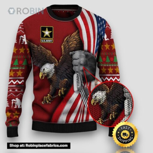 US Army Military Veterans Day Gift For Father Dad Christmas Ugly Sweater Xmas