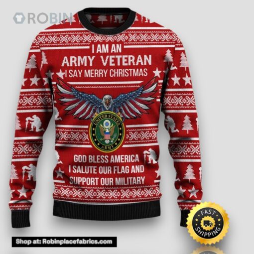 Armed Forces Army Military Veterans Day Gift For Father Dad Ugly Sweater Wool Sweater