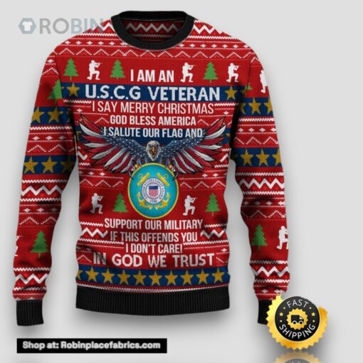 Armed Forces Uscg Coast Guard Military Veterans Day Christmas Ugly Sweate