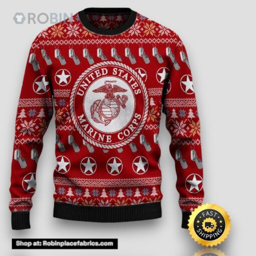 Armed Forces Usmc Marine Military Veterans Day Gift For Father Dad Christmas Ugly Sweater
