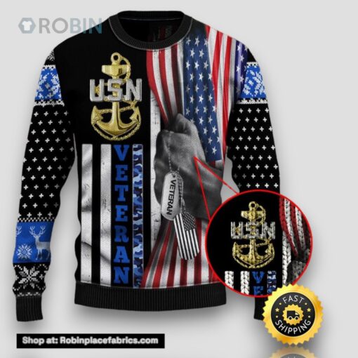 Armed Forces Usn Navy Military Veterans Day Christmas Ugly Sweaters