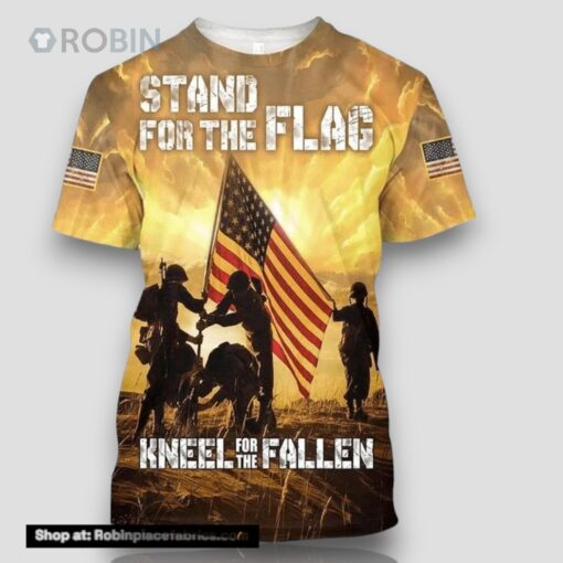 Army Veteran Stand For The Flag Kneel For The Fallen All Over Print 3D T Shirt For Military