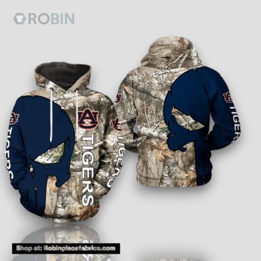 Auburn Tigers Camouflage Veteran Hunting With Skull Punisher 3D Hoodie NCAA Football Gifts