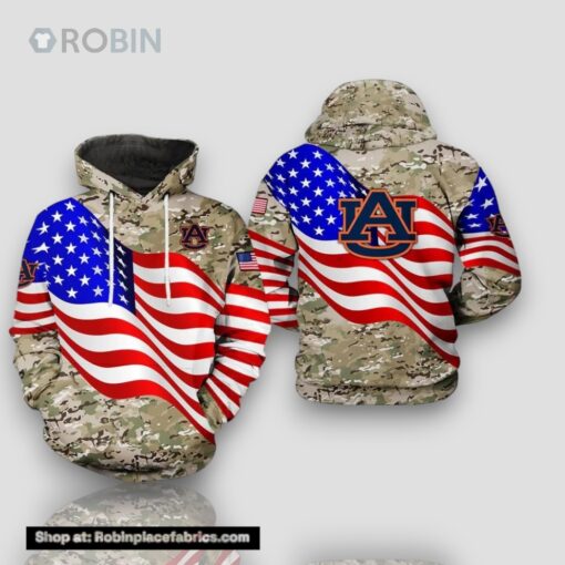Auburn Tigers Flag American Camouflage Veteran 3D Hoodie NCAA Cheer Gifts