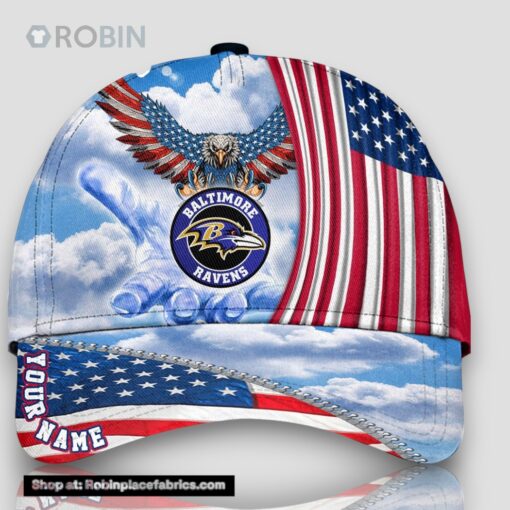 Baltimore Ravens America Eagle Flag 4th Of July Baseball Cap, Football Veteran Cap