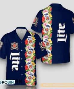 Blue Tropical Flowers Miller Lite Hawaiian Shirt Blue Tropical Flowers Miller Lite Hawaiian Shirt