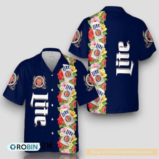 Blue Tropical Flowers Miller Lite Hawaiian Shirt