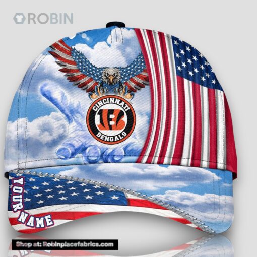 Cincinnati Bengals America Eagle Flag 4th Of July Baseball Cap, Football Veteran Cap