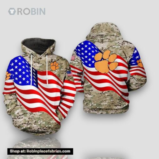 Clemson Tigers Flag American Camouflage Veteran 3D Hoodie Clemson Tigers Gift