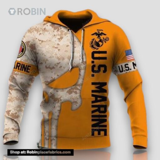 Cool US Marine Corps Skull Camouflage 3D All Print Hoodie, Zip  Up Hoodie