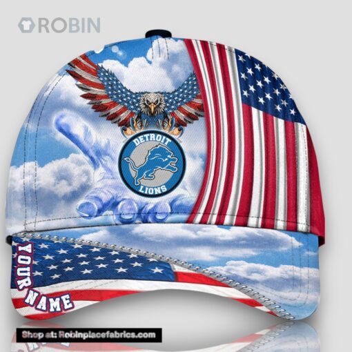 Detroit Lions America Eagle Flag 4th Of July Baseball Cap, Football Veteran Cap