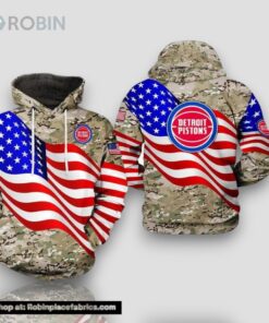 Detroit Pistons NBA US Flag Camouflage Veteran Team 3D Hoodie All Over Printed
