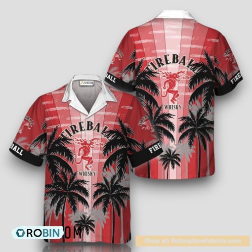 Fireball Whisky Tropical Coconut Palms Hawaiian Shirt