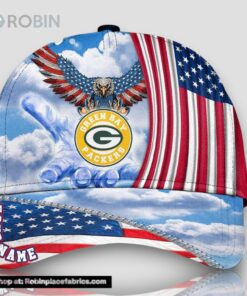 Green Bay Packers America Eagle Flag 4th Of July Baseball Cap, Football Veteran Cap