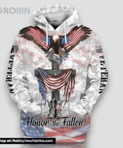Honor The Fallen Eagle Veteran All Over Print 3D Hoodie For Military