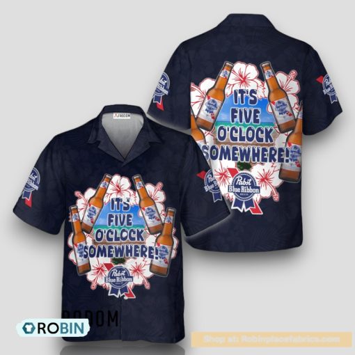 It’s Five O’clock Somewhere Pabst Blue Ribbon Hawaiian Shirt