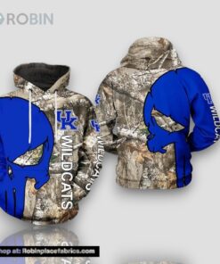 Kentucky Wildcats Camouflage Veteran Hunting and Skull Punisher 3D Hoodie Kentucky Wildcats Gifts For Her