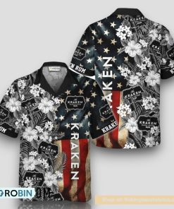 Kraken Rum American Flag Tropical Flower Hawaiian Shirt