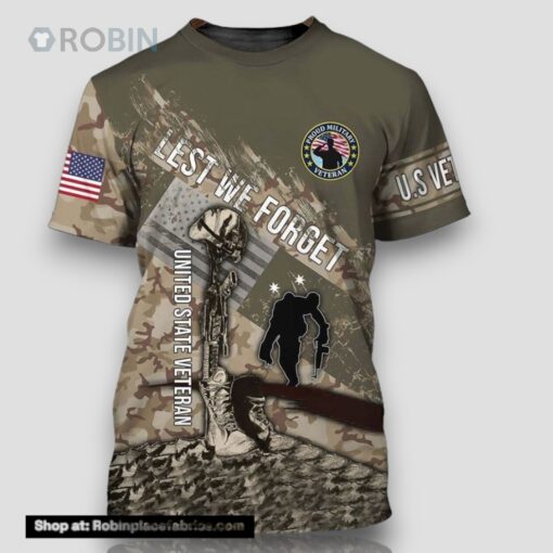 Lest We Forget United State Veteran All Over Print 3D T Shirt For Military