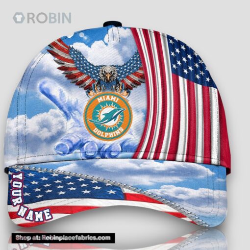 Miami Dolphins America Eagle Flag 4th Of July Baseball Cap, Football Veteran Cap