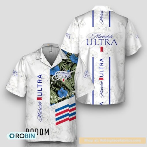 Michelob ULTRA White Tropical Flower Hawaiian Shirt