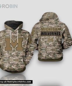Michigan Wolverines Camouflage Veteran 3D Hoodie Cool Michigan Wolverines Gifts