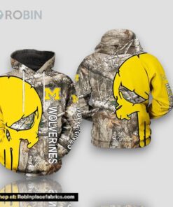 Michigan Wolverines Camouflage Veteran Hunting and Skull Punisher 3D Hoodie NCAA Gifts