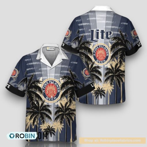 Miller Lite Tropical Coconut Palms Hawaiian Shirt