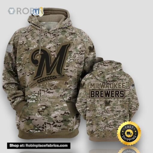 Milwaukee Brewers Camouflageuflage Veteran 3D Hoodie