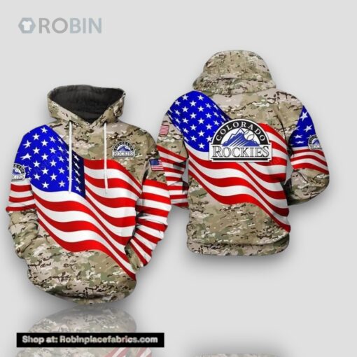MLB Colorado Rockies Us Flag Camouflage Veteran 3D Hoodie Zip Hoodie, MLB 3D All Over Print Hoodie Zip Hoodie