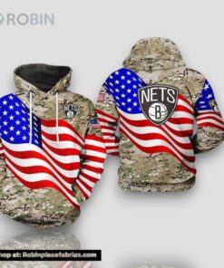 NBA Brooklyn Nets US Flag Camouflage Veteran Unisex 3D Hoodie