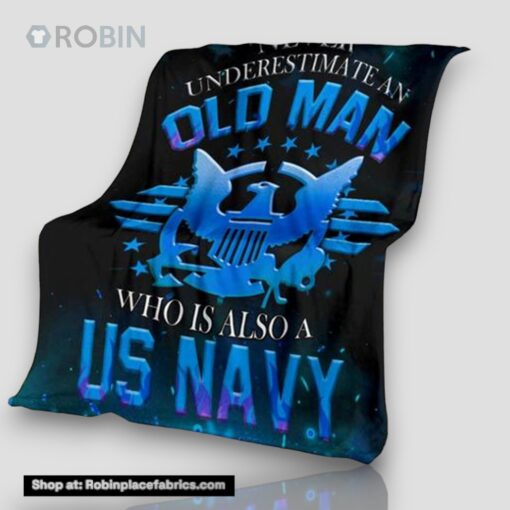 Never Underestimate An Old Man Who Is Also A Us Navy Fleece Throw Blanket